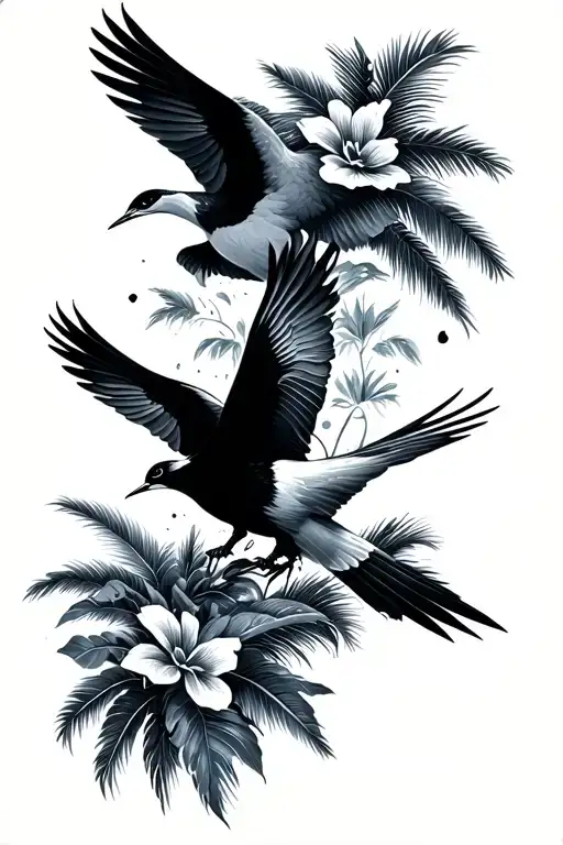 Hawaiian islands fading turning into birds tattoo design idea