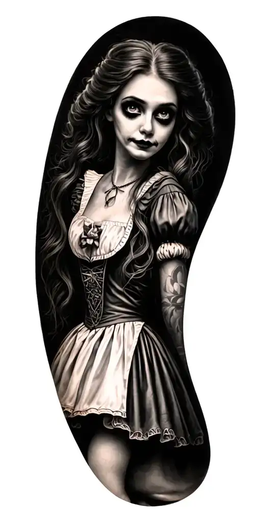 Tim Burton inspired alice in wonderland sleeve tattoo tattoo design idea