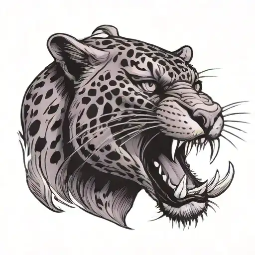head of a purple panther hissing  tattoo design idea