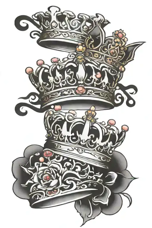 king and queen crowns with japanese writing tattoo design idea