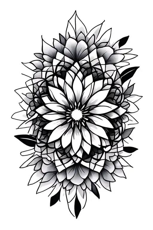 geometric mandala incorporating flowers tattoo design idea