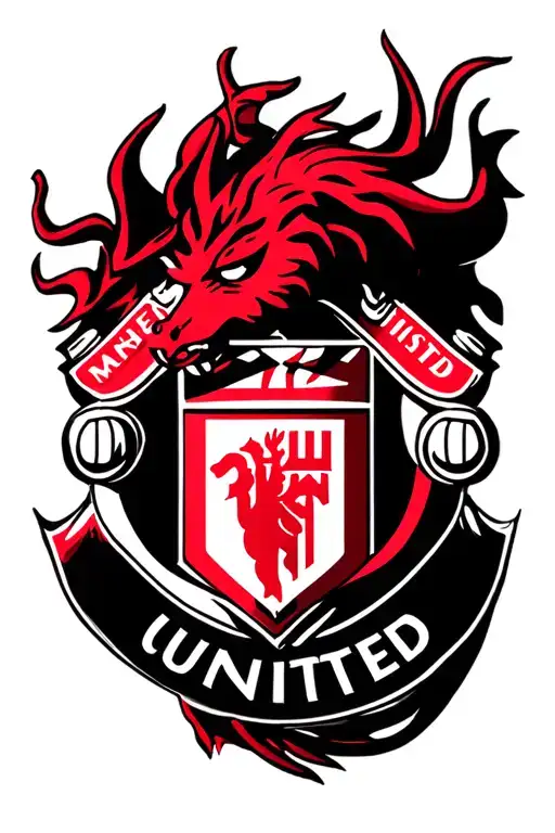 Manchester United logo intertwined within red devil tattoo design idea