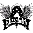 the name Elizabeth with thirteen stars and angel wings with halo tattoo design idea