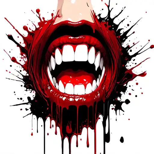 vampire teeth neck tattoo for me. Feminine but horror influenced elongated fangs and blood dripping tattoo design idea