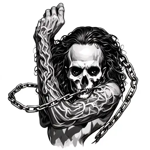 icuras with chains around forearm sleeve tattoo design idea