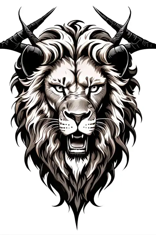 satanic lion head tattoo design idea