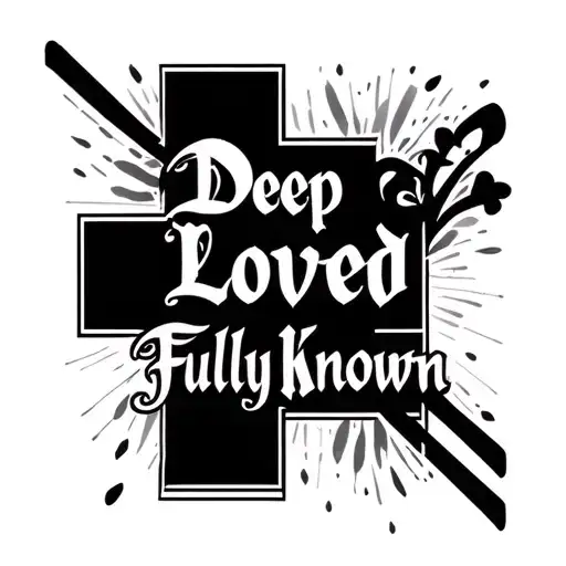 "Deep Loved Fully Known" cross tattoo design idea