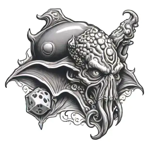 cthulhu head with dice tattoo design idea
