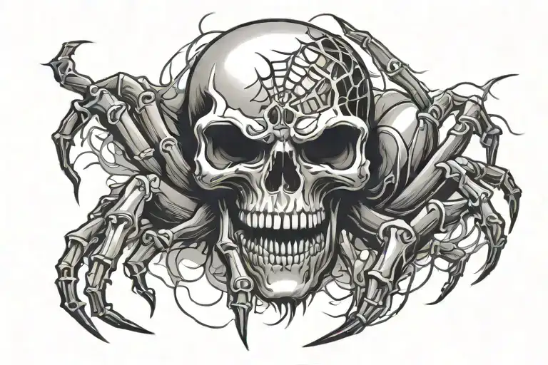 skull a spider crawling tattoo design idea