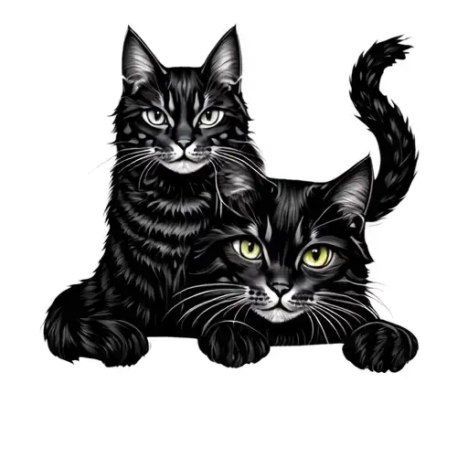 Classic Japanese style tattoo in colors of three cats tattoo design idea