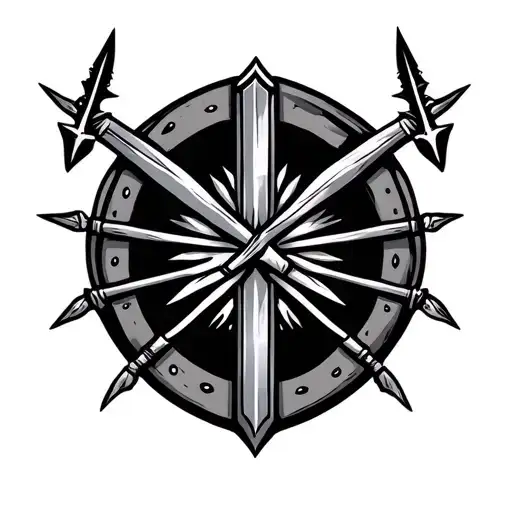 African spear and shield tattoo design idea