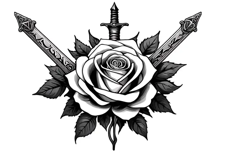 Roman numerals surrounded by rose with a sword tattoo design idea