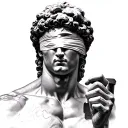 David Di Michelangelo, with a blindfold on the black eyes, who holds a two -flat scale in his hand tattoo design idea