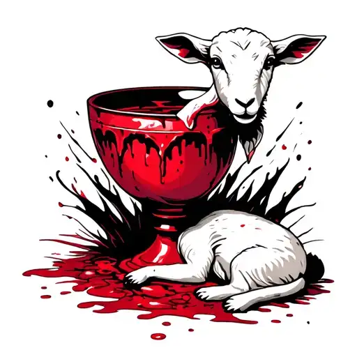 lamb laying at the base of a chalice full of blood tattoo design idea