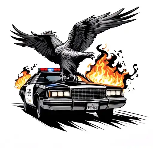 pheonix carrying burning cop car driving tattoo design idea