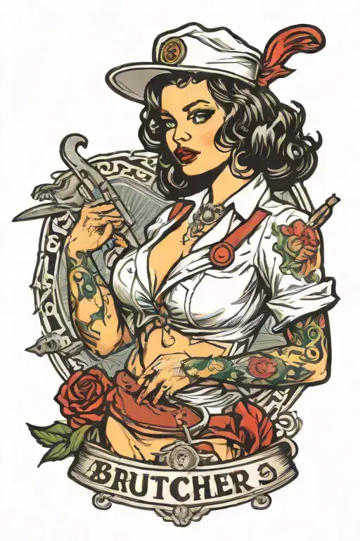 butcher pinup girl tattoo design idea