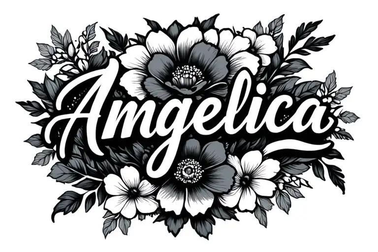 angelica name with flowers intertwined tattoo design idea