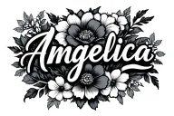 angelica name with flowers intertwined tattoo design idea