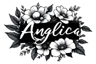 angelica name with flowers intertwined tattoo design idea