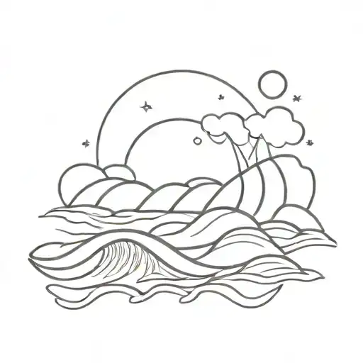 Sun set with waves tattoo design idea