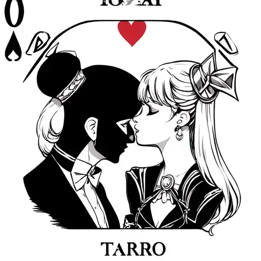 Tuxedo Mask and Sailor Moon kissing on the lovers tarot card tattoo design idea