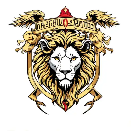 Lion of Judah Roman influenced Crest shield with virtues tattoo design idea