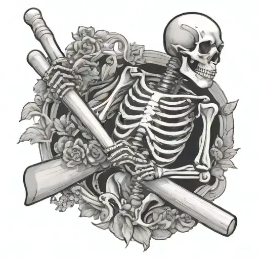 skeleton holding cricket bat tattoo design idea