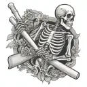 skeleton holding cricket bat tattoo design idea