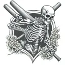 skeleton holding cricket bat tattoo design idea