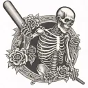 skeleton holding cricket bat tattoo design idea