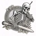skeleton holding cricket bat tattoo design idea