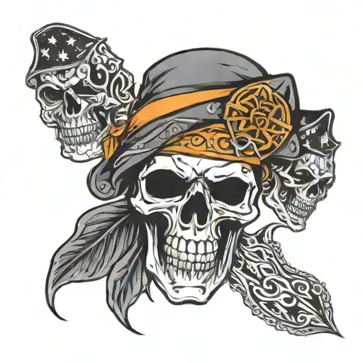 Eastside Mafia Gangsters black and orange bandana with skull tattoo design idea