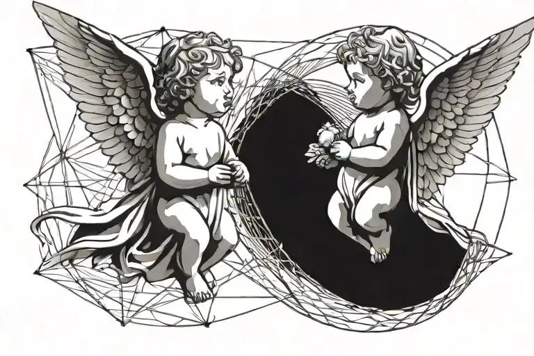 two baby angels on sky tattoo design idea