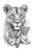 lioness with 2 cubs   tattoo design idea