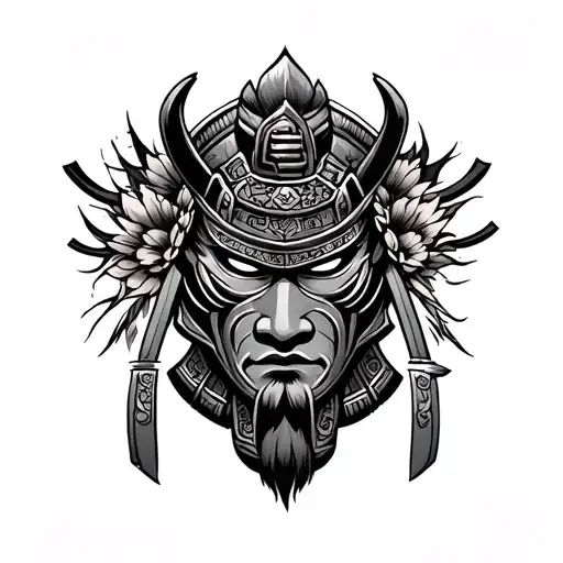 Asian samurai mask half chest tattoo design idea