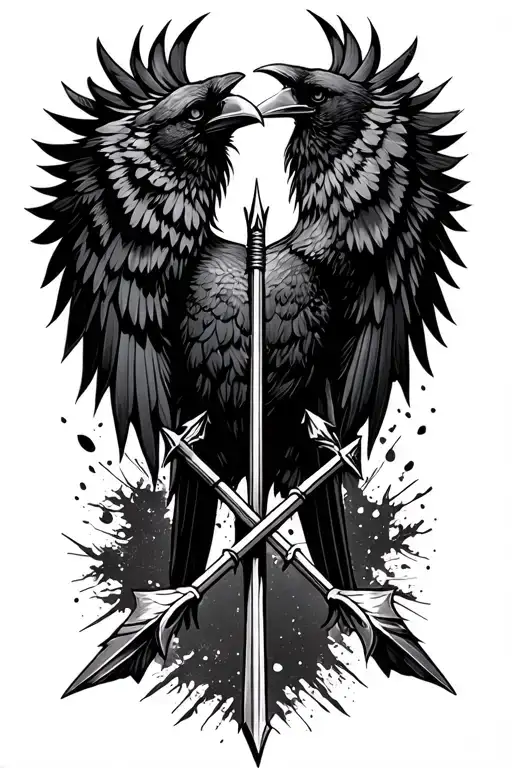 black crow wings with arrow in the middle tattoo design idea