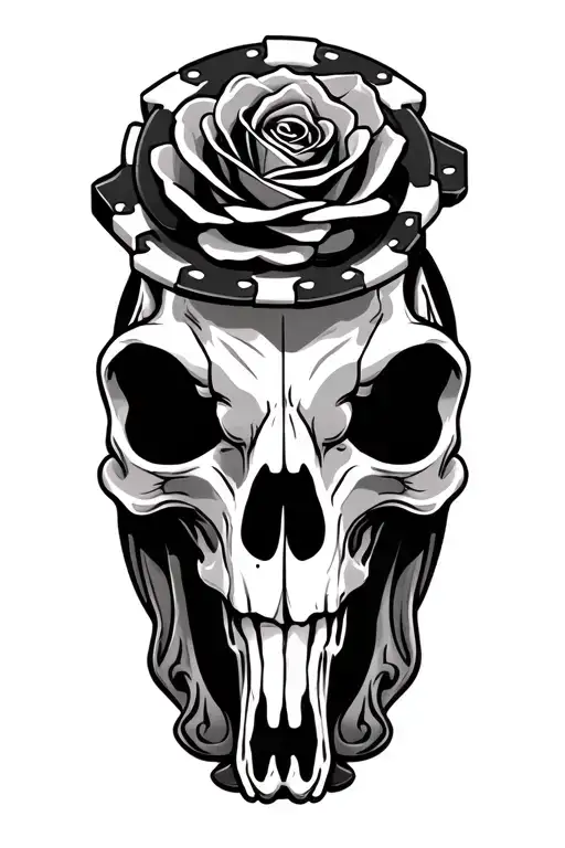 roses poker chips barbwire western bull skull tattoo design idea
