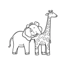 giraffe and elephant holding tattoo design idea