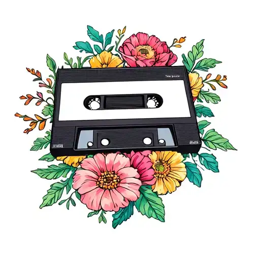 vhs tape with flowers surrounding tattoo design idea