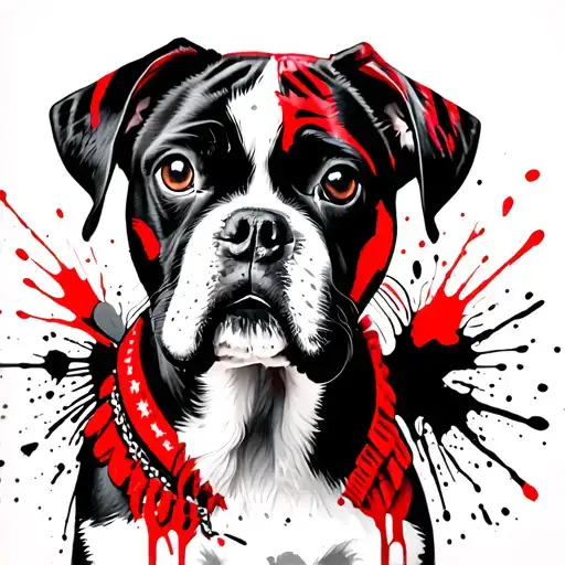 boxer puppy with Indian war paint and head dress tattoo design idea