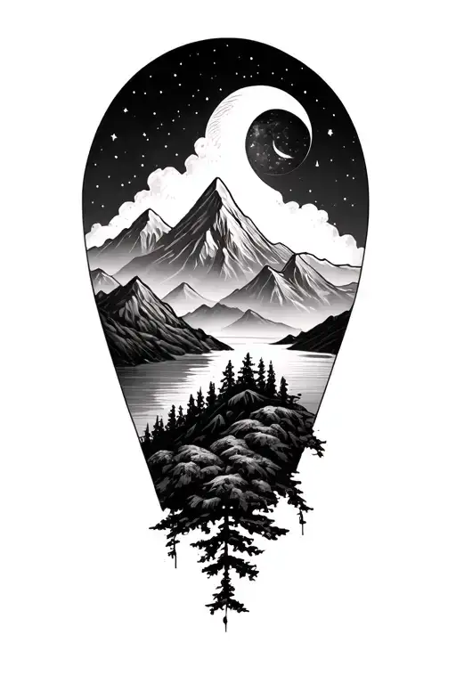 virgo zodiac sign with mountain range tattoo design idea