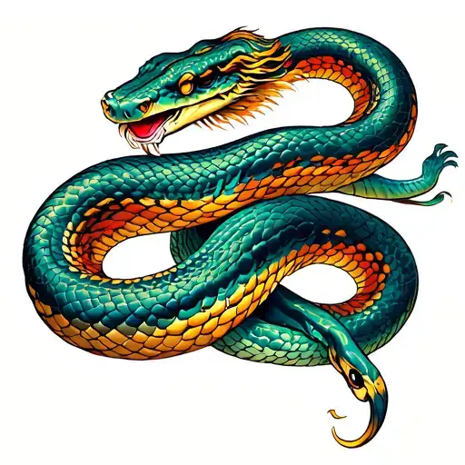 colorful snakes under the collarbones tattoo design idea