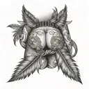 sexy tattooed male buttock with a motif of a woman with tied eyes and feathers tattoo design idea