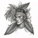 sexy tattooed male buttock with a motif of a woman with tied eyes and feathers tattoo design idea