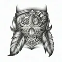 sexy tattooed male buttock with a motif of a woman with tied eyes and feathers tattoo design idea