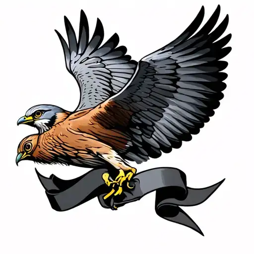 kestrel flying carrying ribbon tattoo design idea