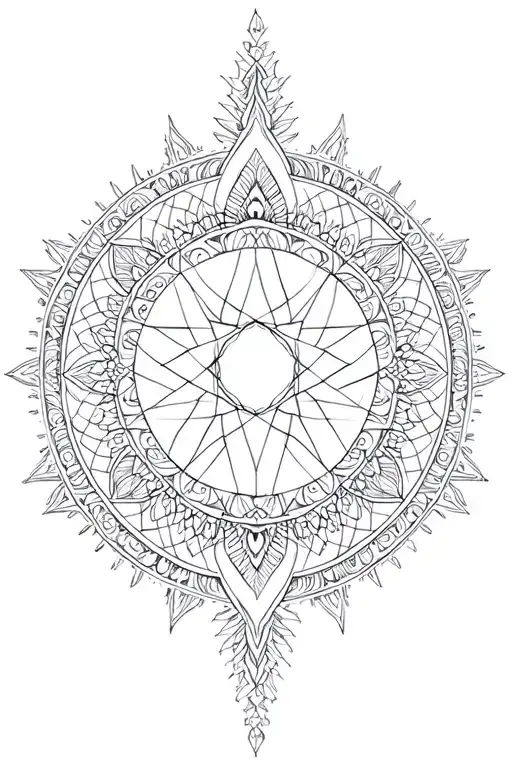 Geometric metatron with mandala around for leg tattoo design idea