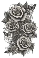 roses and spider webs surrounding tattoo design idea