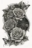 roses and spider webs surrounding tattoo design idea