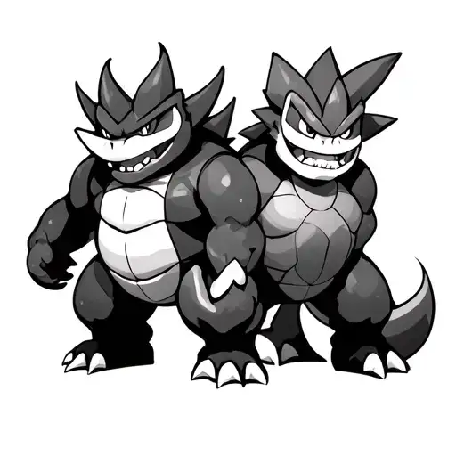Bowser and Gengar standing side by side view tattoo design idea